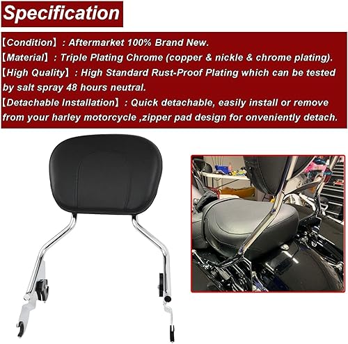 Miniatura 3 de Dasen Barra Sissy Desmontable Compatible con Harley Touring, Respaldo del Pasajero de Liberación Rápida Compatible con Touring Road Glide Street