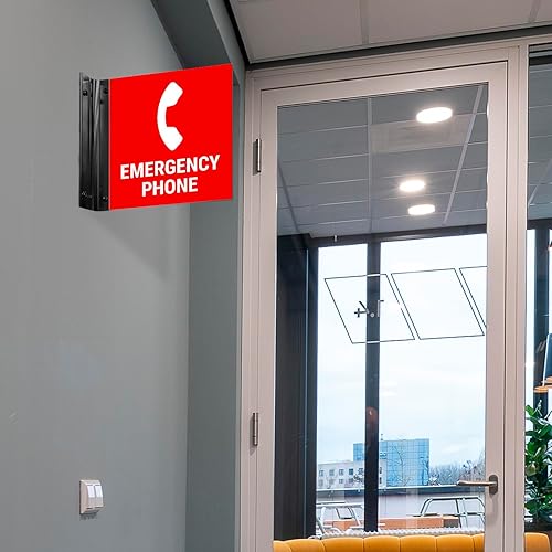 Miniatura 8 de Letrero de emergencia para proyectar teléfono, doble cara, 6x6 pulgadas, ACM, con accesorio de níquel cepillado, fabricado en EE. UU