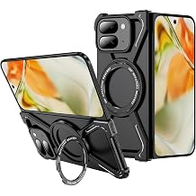 Magnetic Frameless Case for Google Pixel 9 Pro Fold 8 2024, 360 Rotatable Kickstand Slim Metal Armor Protective Cover - Black