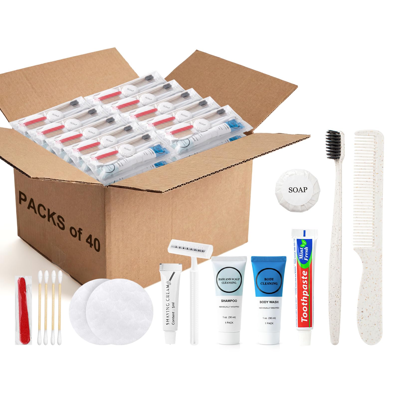 40 Kits Travel Toiletry Kit Bulk, 9-in-1 Disposable Personal Hygiene Kit