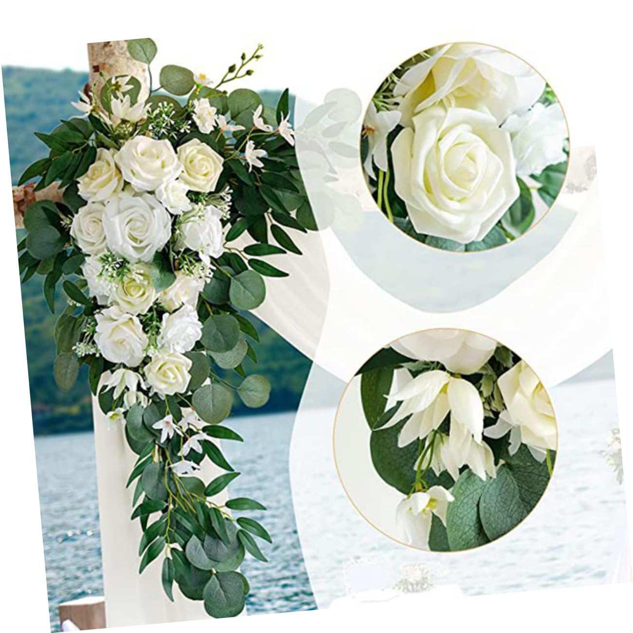 Cabilock Kunstblumen für Grabgestecke als Dekorative Hochzeitsbögen Blumenbogen mit Künstlichen Seidenblumen und Gauze für Elegante Gartenzeremonien