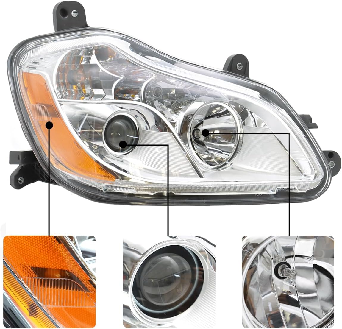 Chrome Headlight Fit for Kenworth T680 2013-2021, Pair Headlamp Headlights Left Driver Side (Left/driver side)