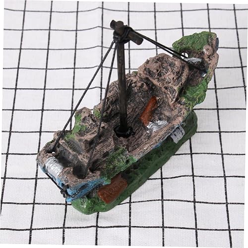 Miniatura 6 de POPETPOP Peces naufragios Paisajismo Decoración de acuario Pesca Miniatura Barco de Pesca Betta Fish Tank Pequeño acuario Tanque Paisaje Barco