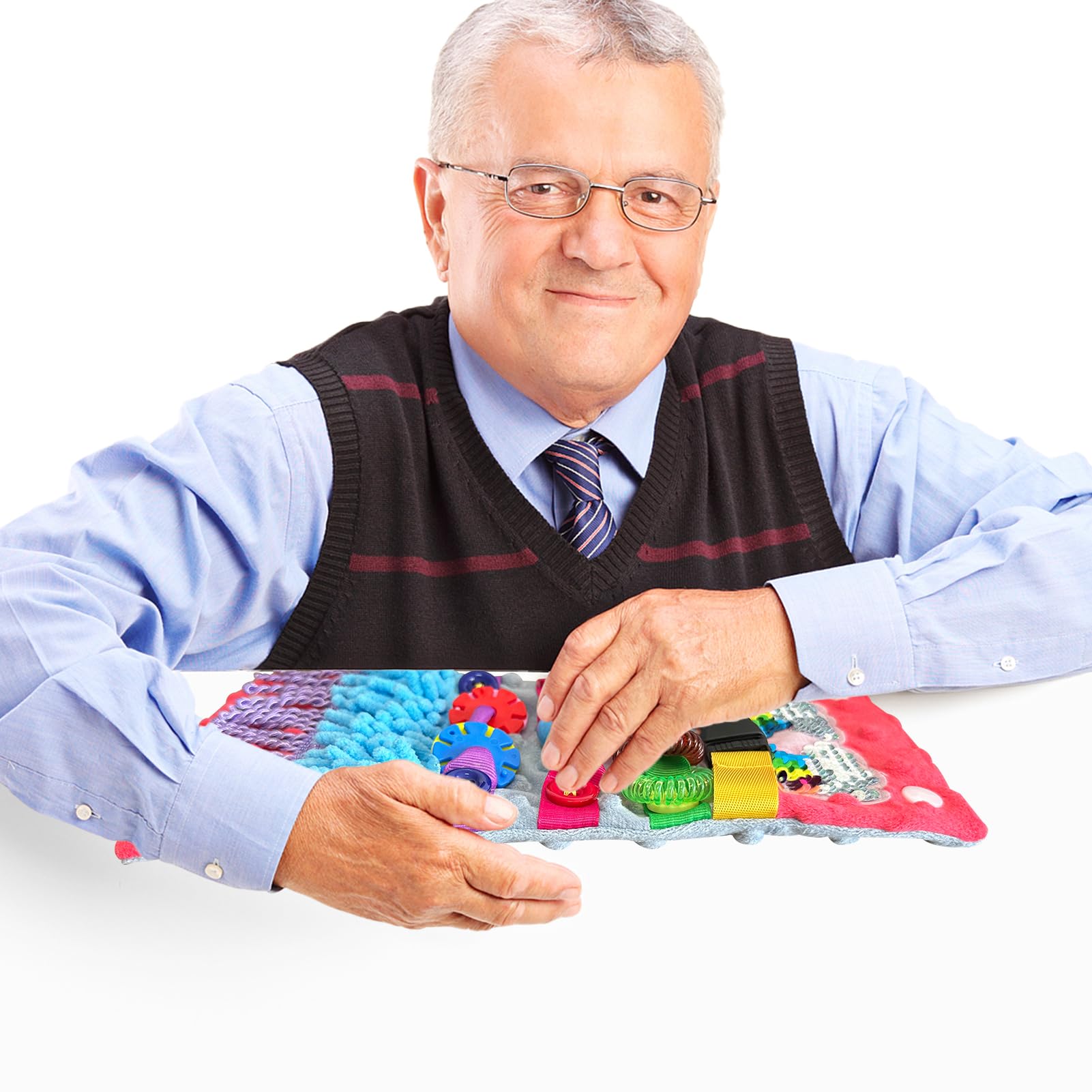 Fidget Blanket for Adult Demenza Prodotti per anziani Alzheimer Demenza Attività per anziani, braccialetto sensoriale fidget per anziani, regalo per demenza (rosso e grigio)
