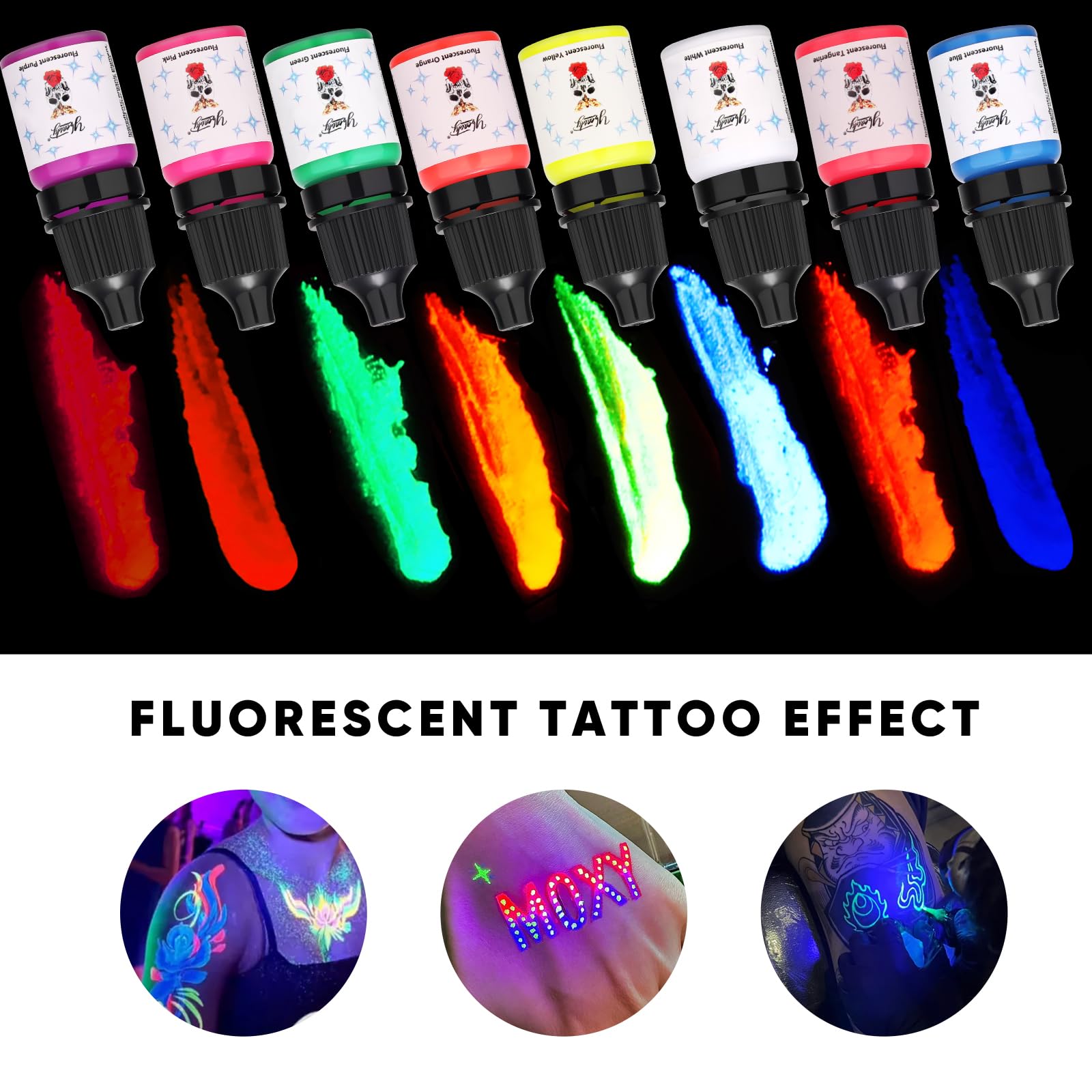 Tattoo Ink Set - Tattoo Inks Pigment Kit, 8 Color 1/2oz 15ml/Bottle Professional Tattoo Fluorescent Ink & Tattoo Equipment for Halloween Supplies (1/2 oz(15ml), 8Color): 8Color 1/6 fl.oz (5 ml)