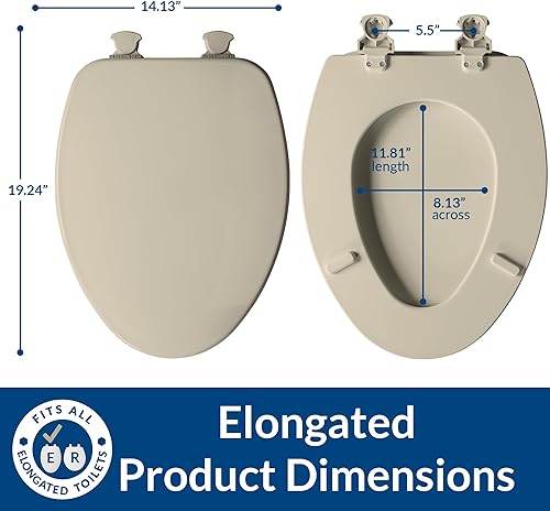Miniatura 3 de Asiento de inodoro CHURCH, bisagras de liberación para limpiezas profundas, asiento de madera esmaltada duradera, alargado, color hueso