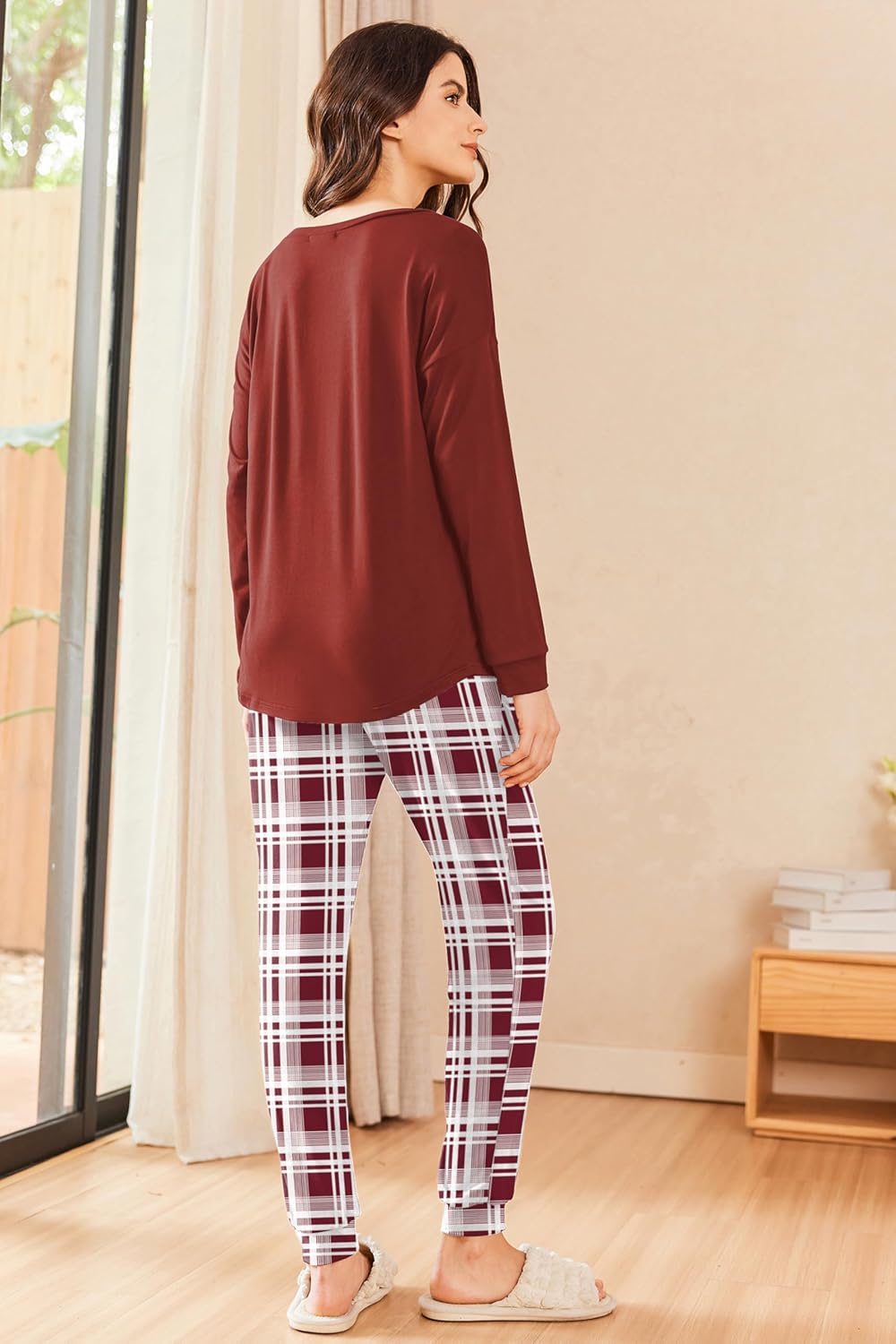 Ekouaer Womens Pajamas Set Long Sleeve Christmas PJ Sets Soft Lounge Set for Women Sleepwear Joggers with Pockets - Image 3