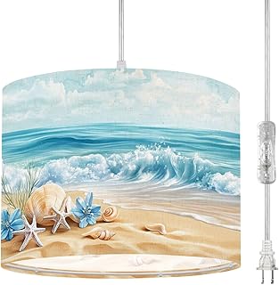 Plug in Pendant Light Ocean Waves Sea Shells Starfish Coastal Beach Seas...