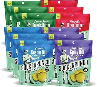 SuckerPunch Pickles in a Pouch, 4-Flavor Variety Pack, Gluten Free, Kosh...
