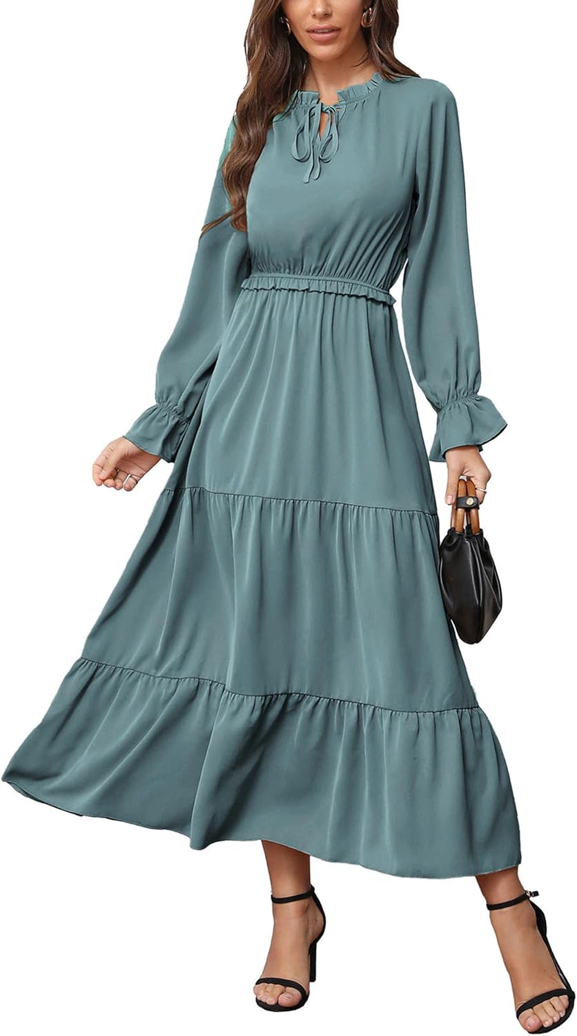 Vestido largo KIRUNDO para mujer, otoño 2023, manga larga, cuello