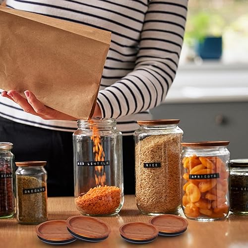 Miniatura 7 de 3 paquetes de tapas de boca regular y 3 paquetes de tapas de boca ancha para tarros de albañil de acacia, tapas de almacenamiento de tarros de
