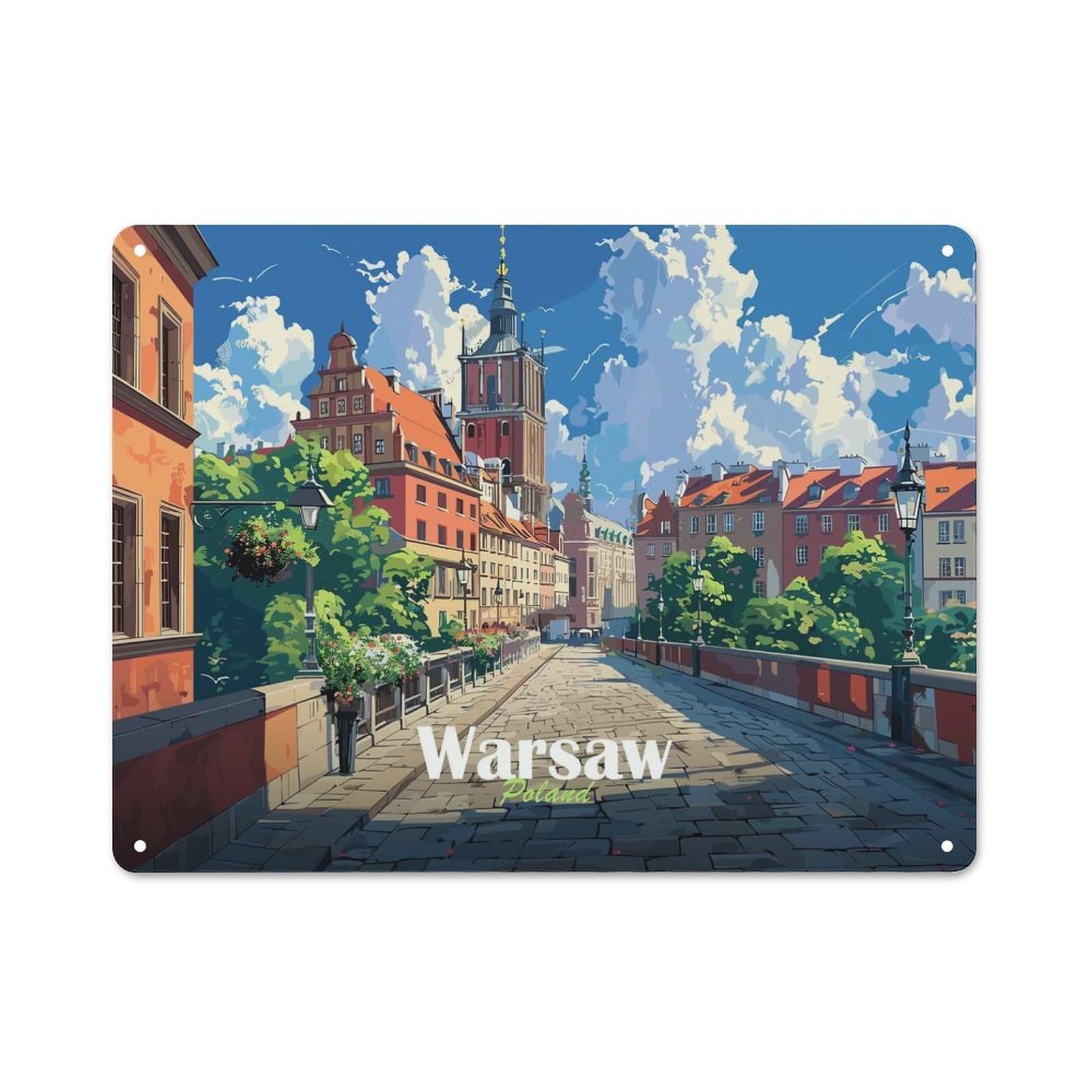 Junmoney Style-17 Warsaw Cityscape Vintage Tin Sign 30X40cm, Rustic Bistro Wall Plaque For Kitchen, Cafe, Pantry Or Dining Room
