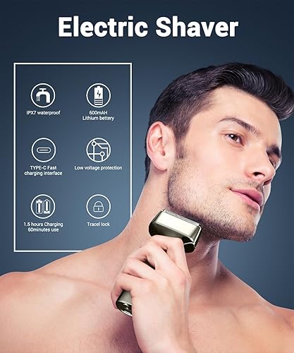 Miniatura 7 de Afeitadoras eléctricas de aluminio para hombres, afeitadora eléctrica recargable inalámbrica para hombre, carga rápida tipo C, uso húmedo y seco con