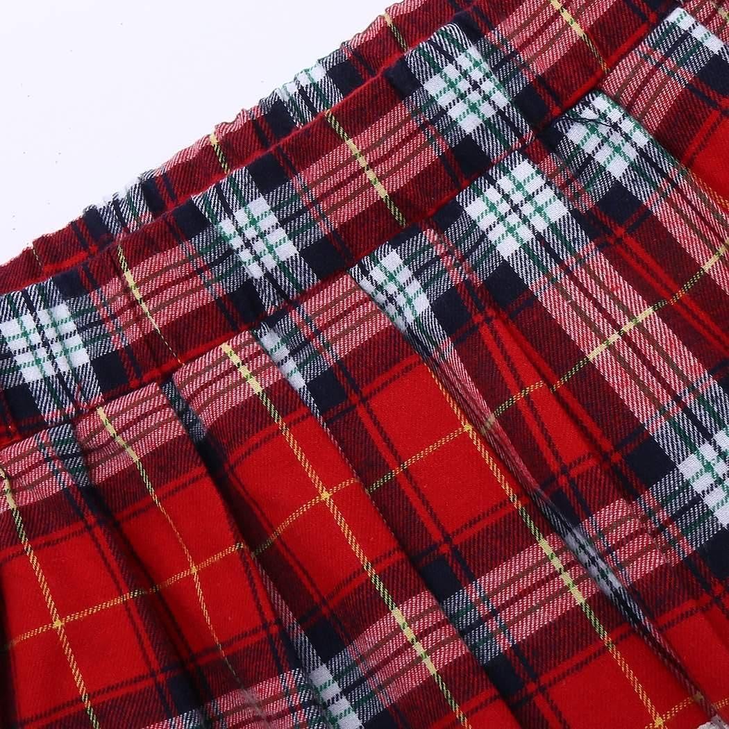 Women's Sexy Schoolgirl Lingerie Set Cosplay Outfit with Tie-Front Crop Top & Plaid Mini Skirt, Plus Size Roleplay Costume