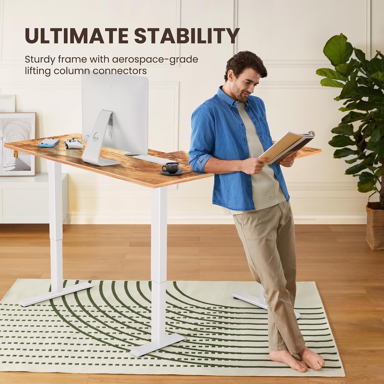 ErGear L Shaped Standing Desk, 63"x55" Electric Adjustable Height Sit Stand up Desk, Ergonomic Large Computer Table, Left & Right Interchangeable Installation, Suitable for Home Office, Light Vintage - 4