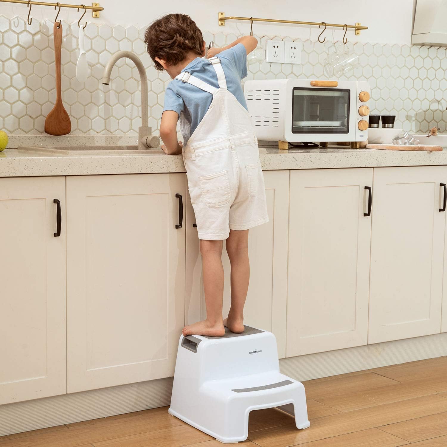 2 Pack Step Stool for Kids Toddler Stool for Toilet Potty Training Bathroom and Kitchen - Slip Resistant Soft Grip for Safety,Dual Height,Wide Two Step,Stackable
