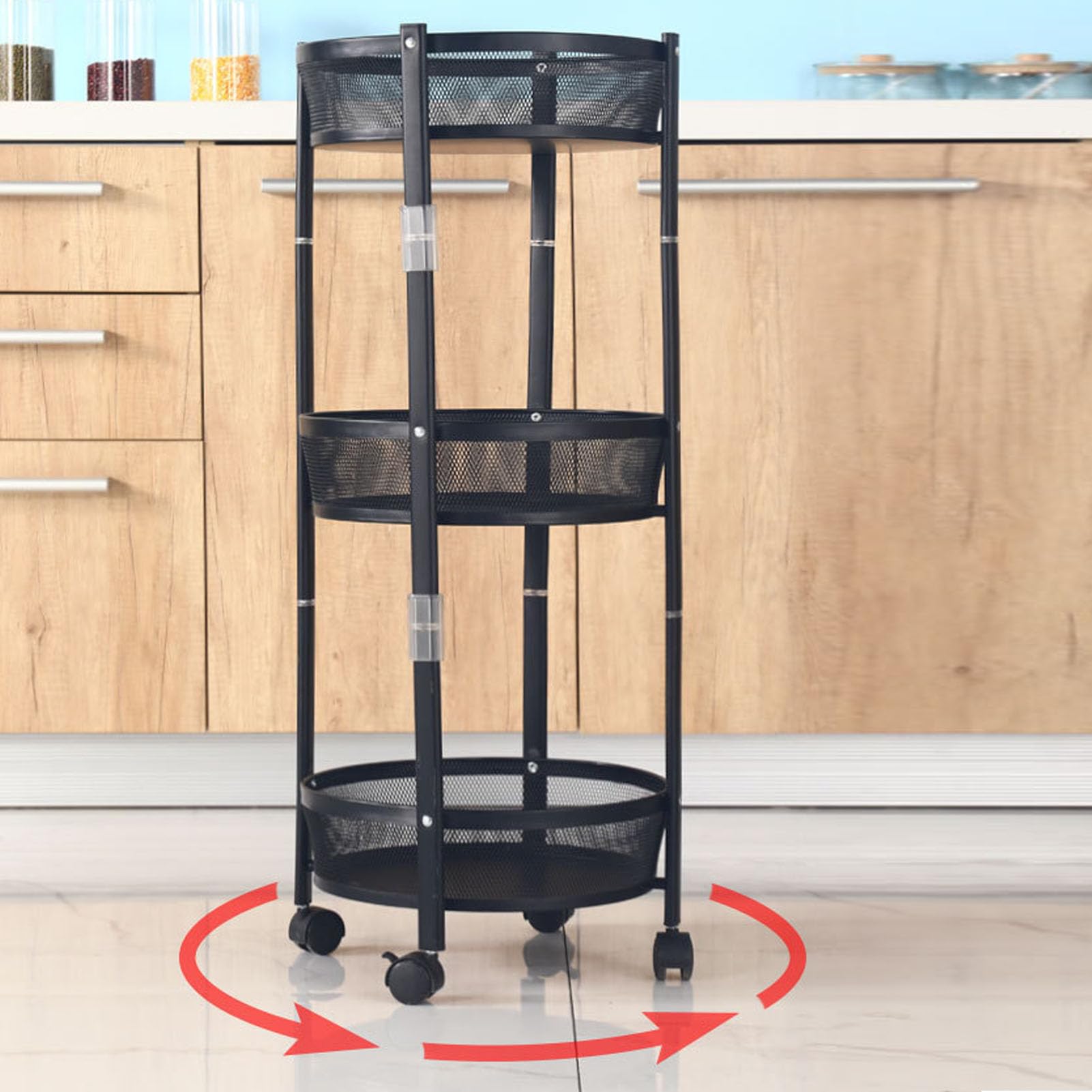 Carrello Metallico Utilitario, Carrello Rotondo Pieghevole a 3