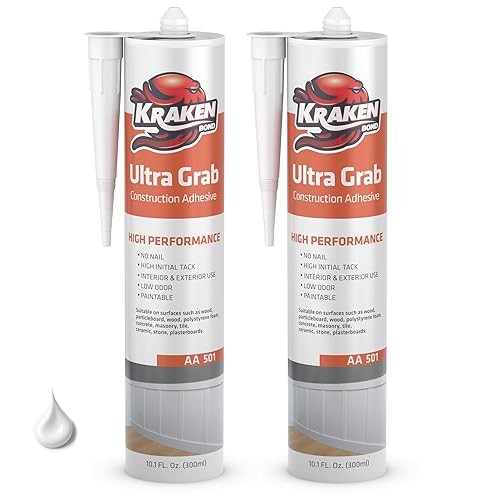 Kraken Bond Adhesivo de construcción blanco resistente (2 x 10.1 onzas líquidas) Adhesivo para azulejos de curado rápido para proyectos