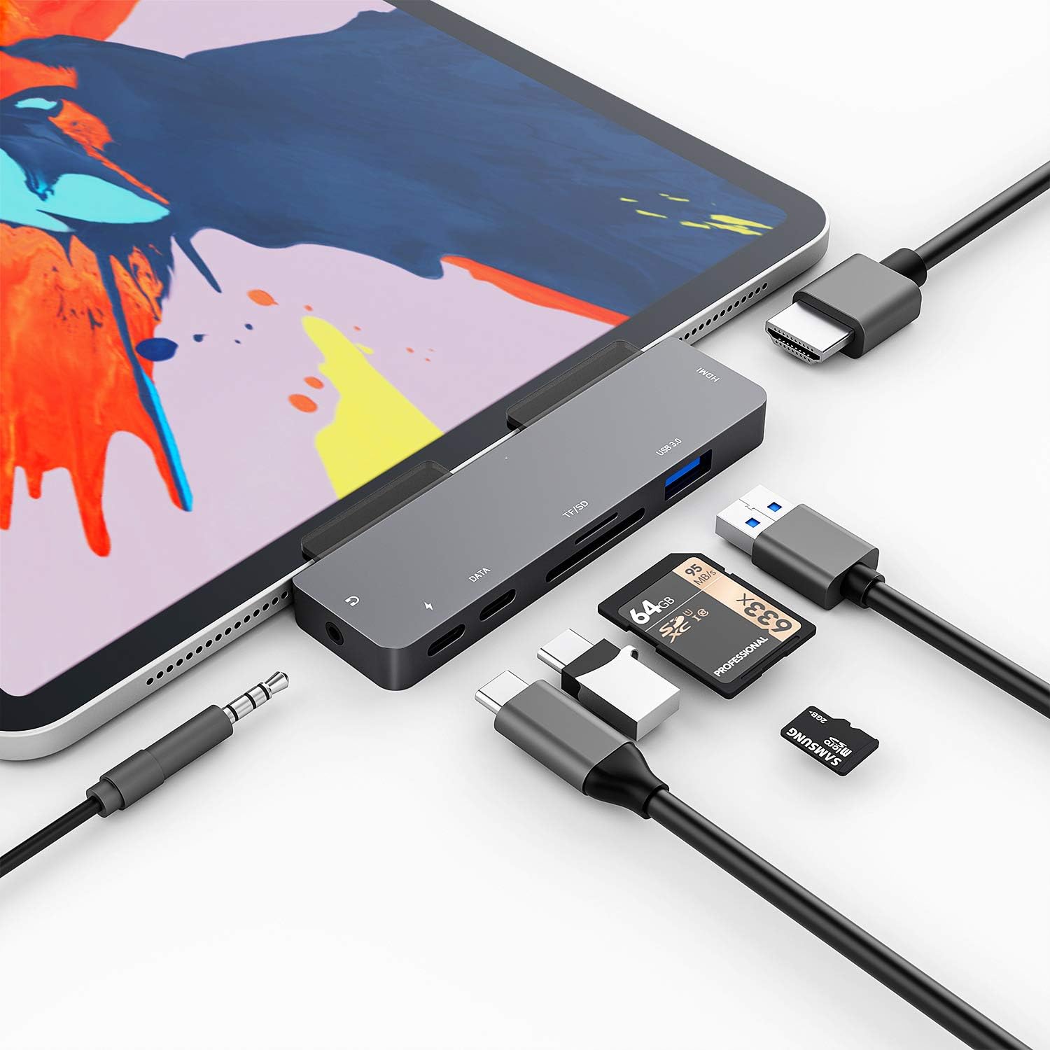 iPad Pro USB C Hub, 7in1 Adapter for iPad Pro 2021 2020