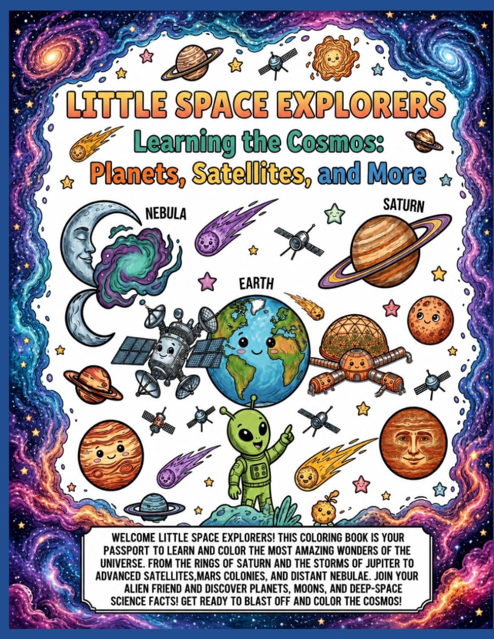 Little Space Explorers: Learning the Cosmos: Planets, Satellites, and More. (Coloring Book for Kids of 4-8 Age).