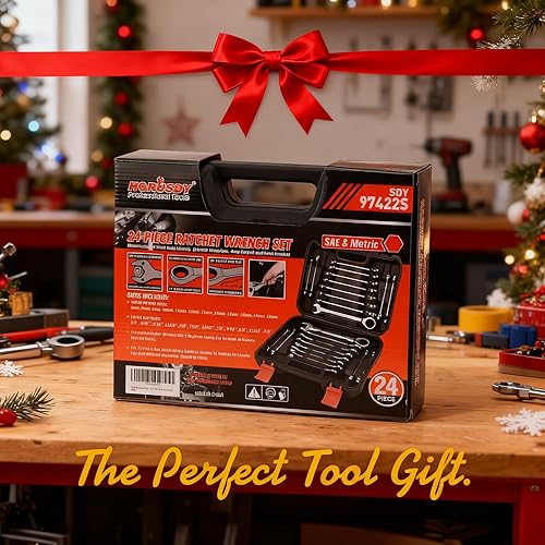 Miniatura 2 de HORUSDY Juego de llaves de trinquete de 24 piezas, métricas y SAE, juego de llaves combinadas de trinquete con organizador, 72 dientes, acero al