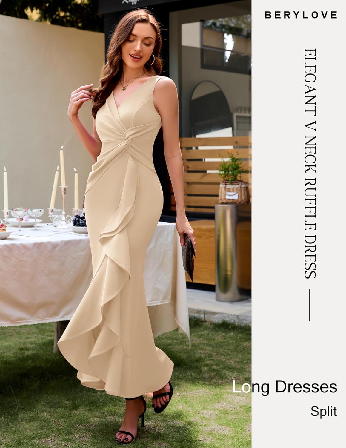 BeryLove Formal Wedding Guest Evening Midi Ruffle Dresses Prom Cocktail Party Mother of The Bride Dress - Image 5