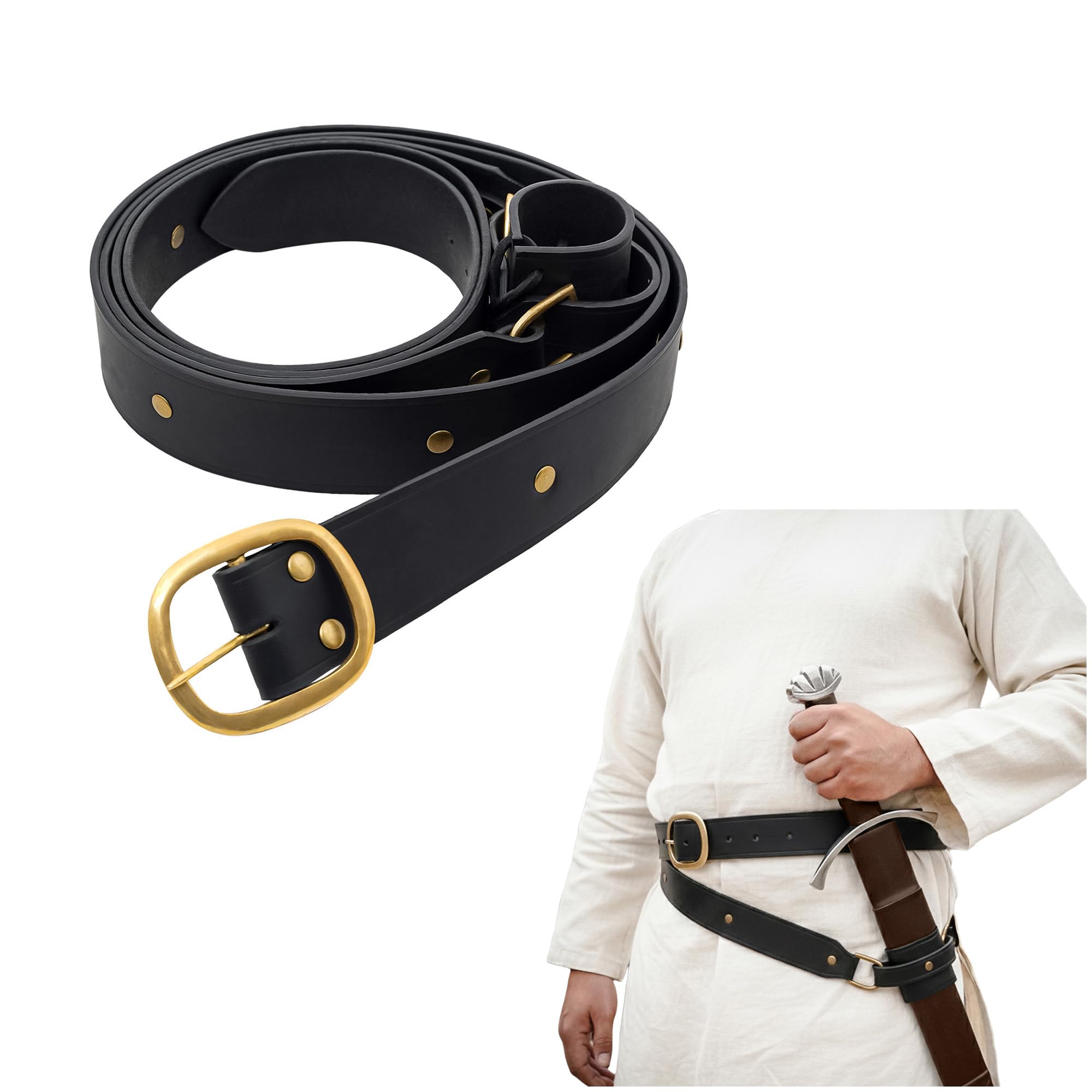 Lord Of Battles Unisex Black Medieval Leather Sword Hanging Belt | Sword Holder Belt Renaissance Armor For Knight Warrior Pirate Cosplay