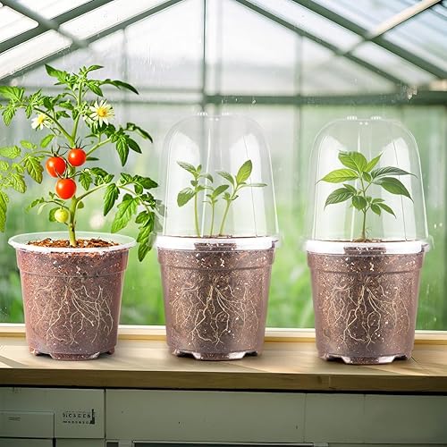 Miniatura 7 de Macetas de vivero transparentes de 6 pulgadas con cúpula de humedad, paquete de 15 unidades, resistentes, con agujeros de drenaje, macetas