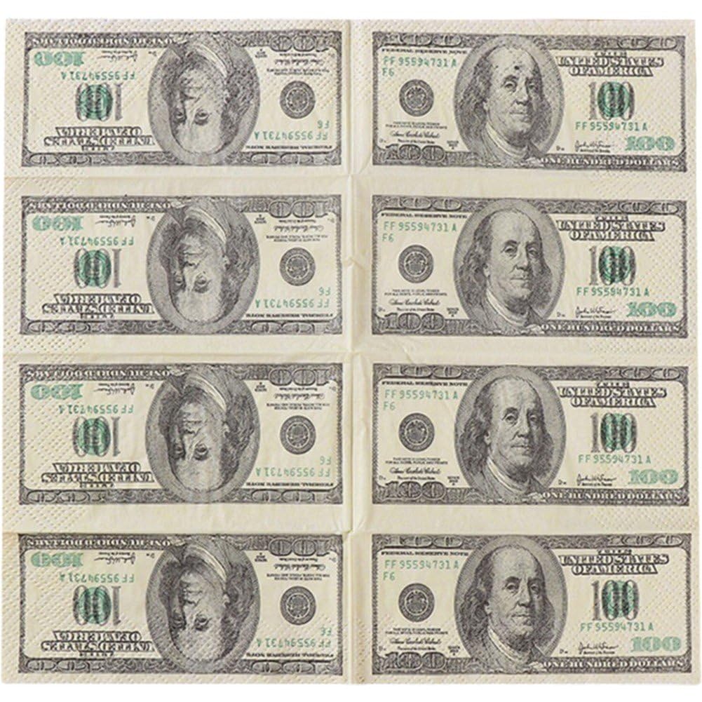Fituenly 10 Packs Dollars Pattern Napkins Portable Paper Napkins for Party Cartoon Paper Tissue Dinner Party Napkins