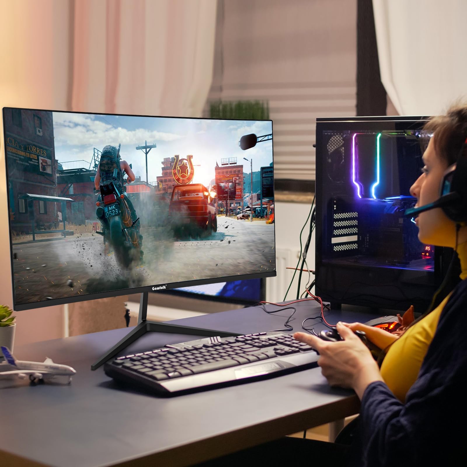 Gawfolk 24 pollici 180Hz monitor di gioco curvo, 100% sRGB,FHD 1080P screen,1ms,senza bordi, FreeSync, grandangolo 178°,HDMI,DisplayPort, VESA 75 * 75mm - nero