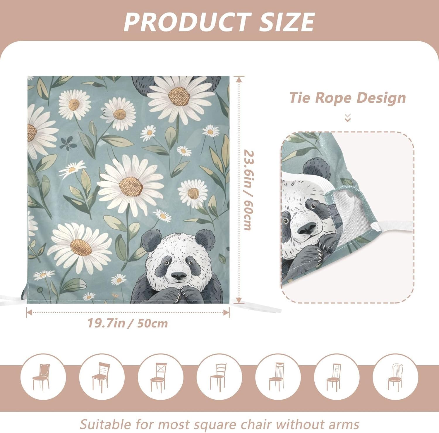 ALAZA Daisy Flowers Panda Chair Back Cover Set of 6, Washable Reusable Removable Chair Slipcovers Decorative Chair Cover for Home Kitchen Wedding Party