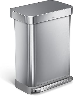 simplehuman 55 Liter / 14.5 Gallon Rectangular Hands-Free Kitchen Step Trash Can with Soft-Close Lid, Brushed Stainless Steel with Plastic Lid