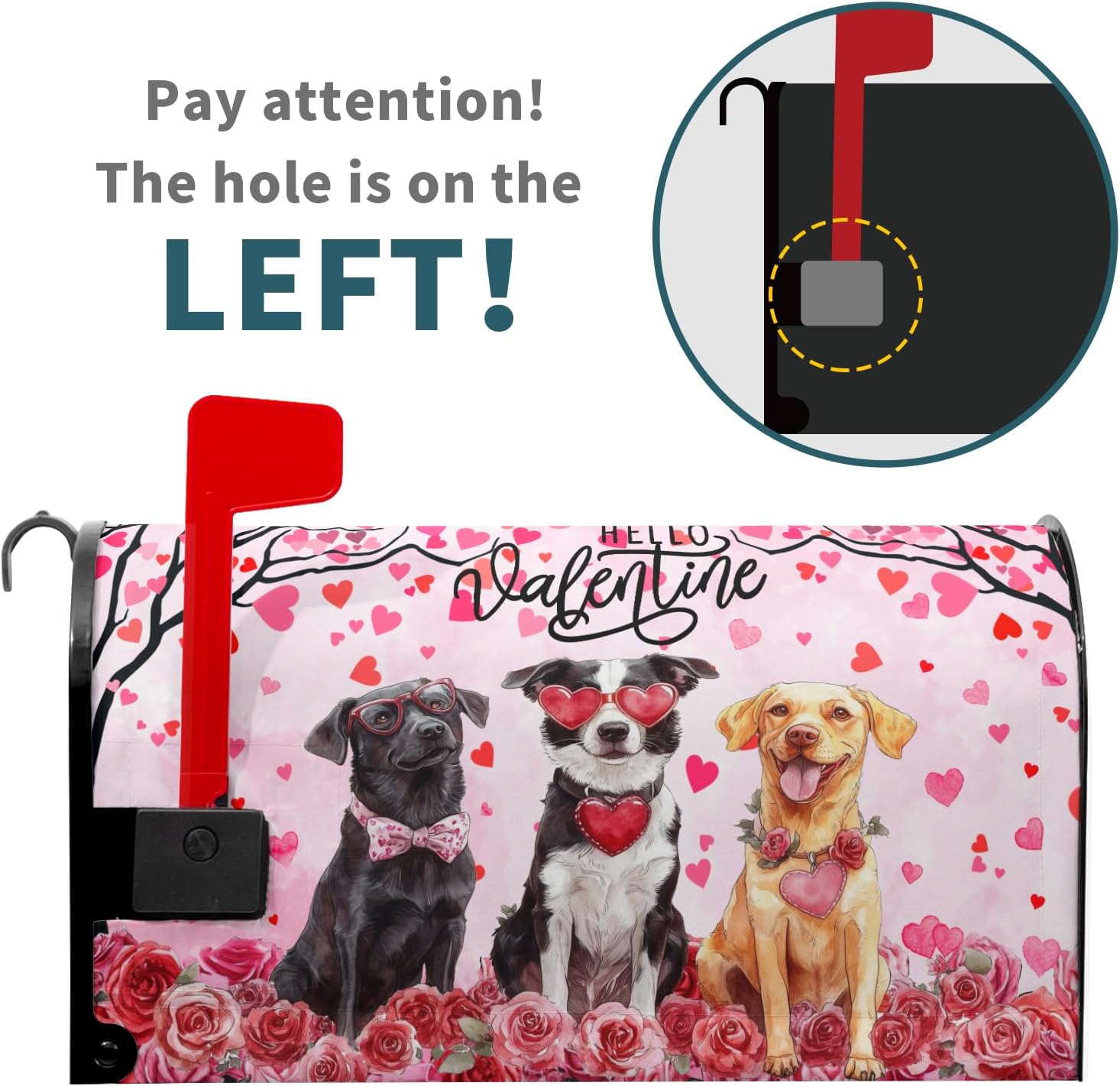 Valentine's Day Pink Mailbox Covers Magnetic Standard Size 21"x18" Dogs Love Valentines Mailbox Cover Love Heart Decorative Post Letter Box Cover Mailbox Wrap for Anniversary Wedding Outdoor Decor