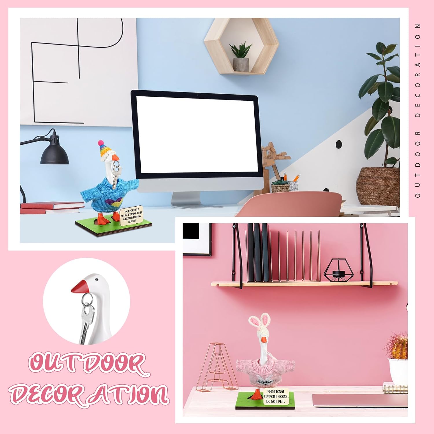 RattanView 23 Pcs Magnetic Resin Goose Statue Goose Outfits with Mini Knitted Outfit Writable Interchangeable Sign Chalk for Valentine Day Gift New Apartment House Warming Office Table Desk Home Decor