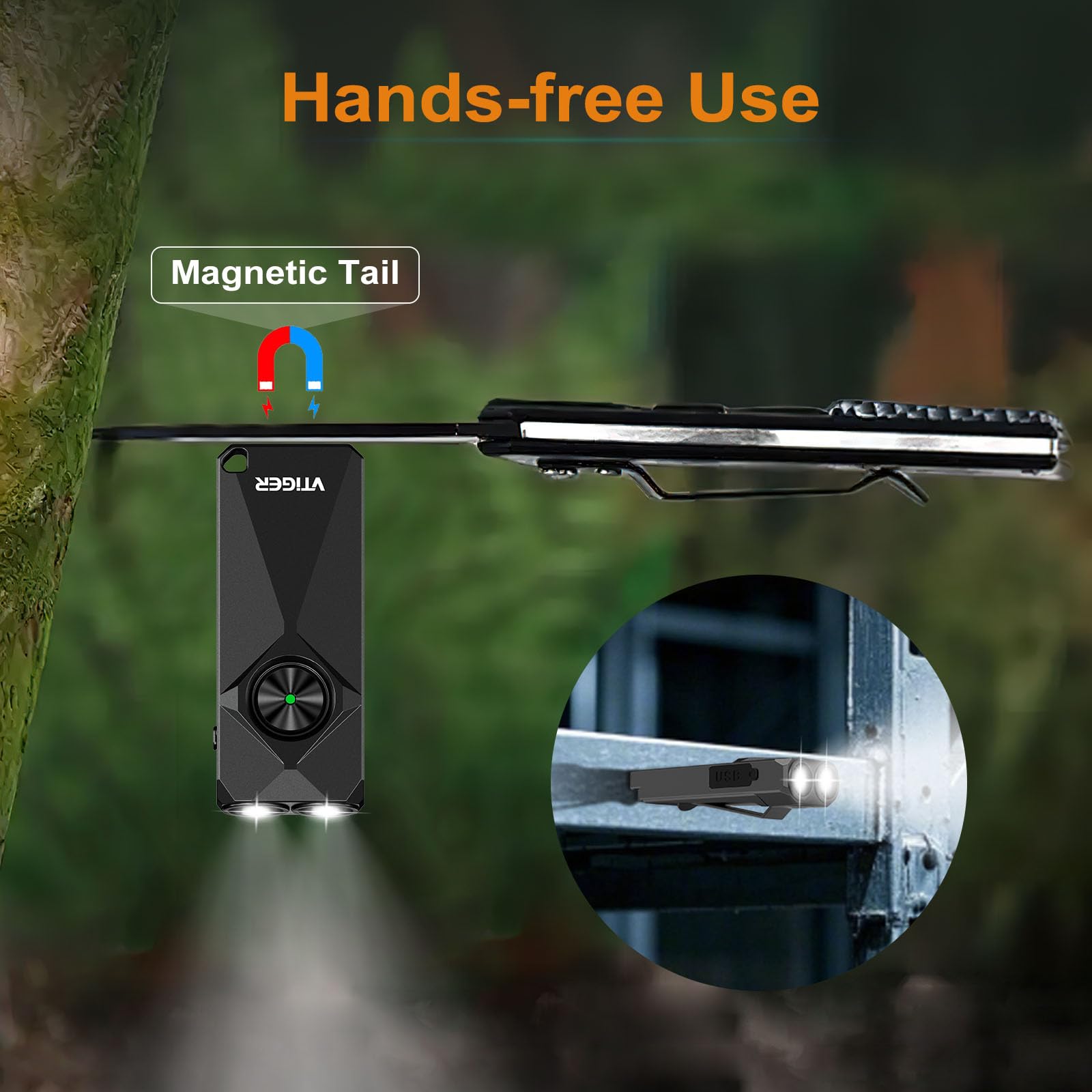 VTIGER K1 Porte-clés lumineux 800 lumens haute luminosité, petite lampe de poche rechargeable EDC, petite lampe de poche LED compacte avec magnétique, mini lampes de poche à clipser pour le camping