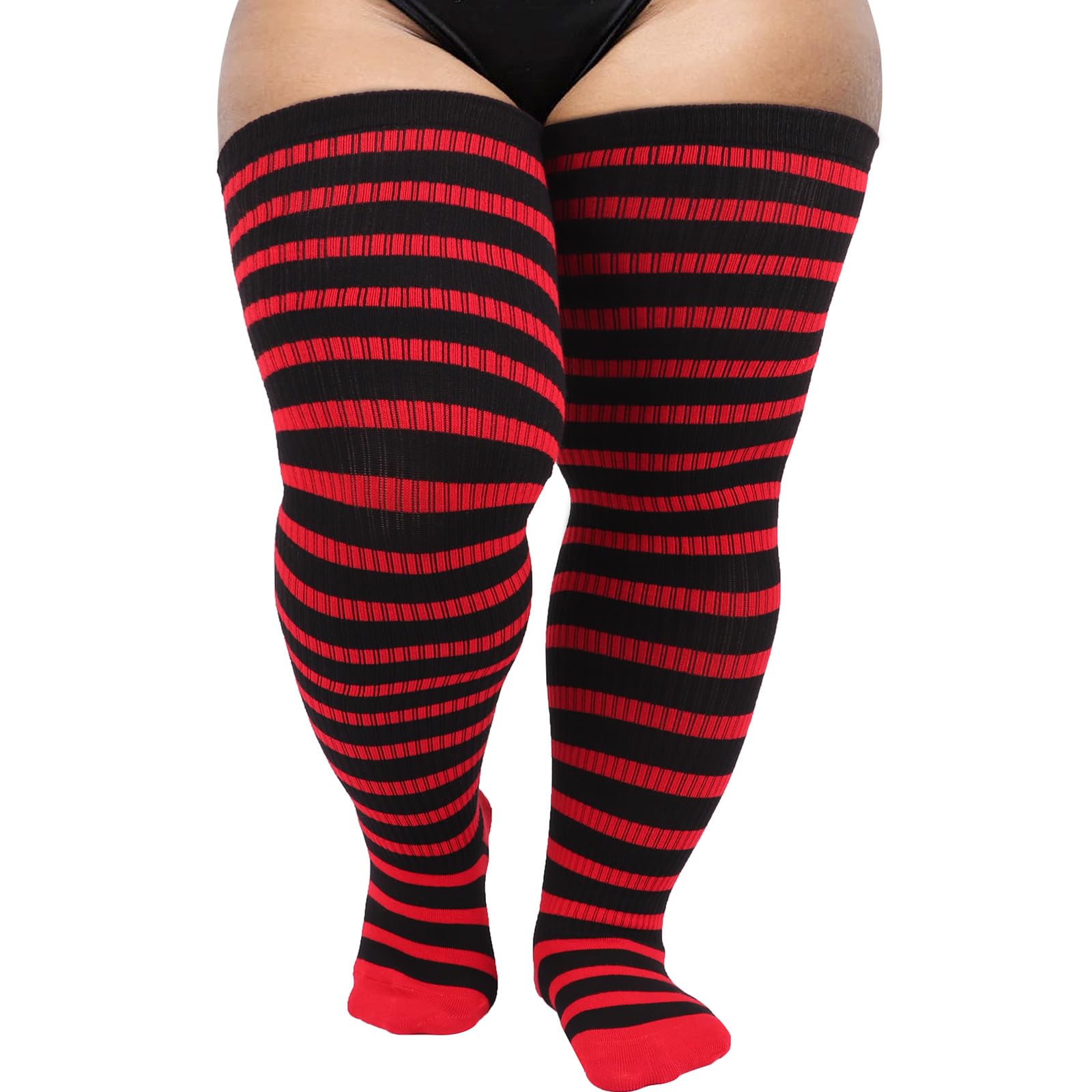 DRESHOW Plus Size Thigh High Socks Striped Over Knee High Tube Socks Long Boot Stockings Leg Warmers for Women