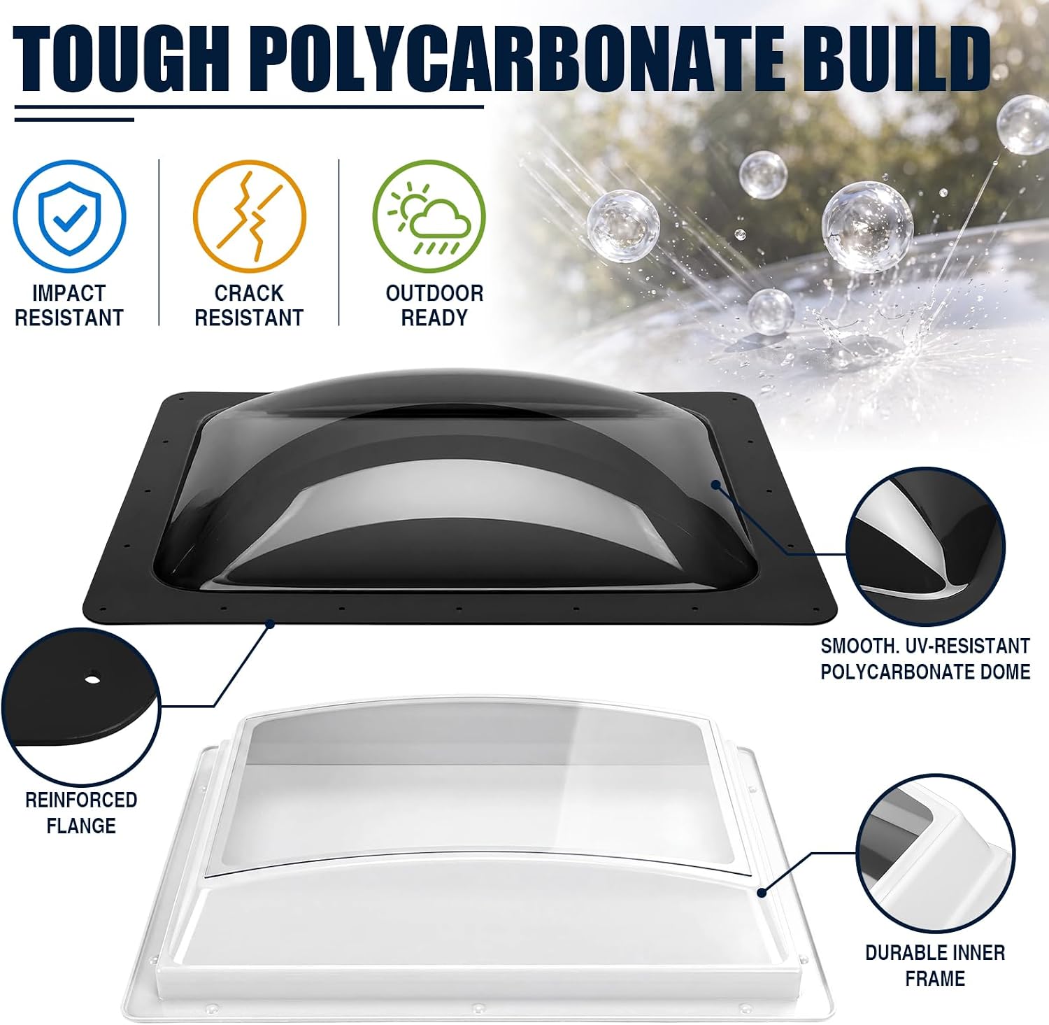 DaisyInner RV Skylight Replacement Bundle 18" x 26" Camper Cover Outer Dome Fit 14" x 22" Openings Inner Dome UV & Impact Resistant for Camper Trailer Fifth Wheel Motorhome (Black)