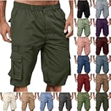 Cargo Shorts for Men Casual Summer Hiking Pants Elastic Waist Big and Tall Knee Length Multi-Pockets Bermuda Shorts