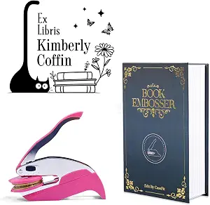 Custom Book Embosser for Books, Envelopes, Notebooks - Includes Pencil, Bookmark & 20 Gold Foil Sheets