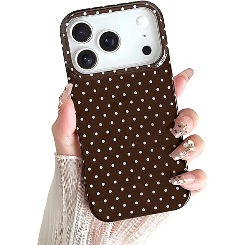 Yeddabox for iPhone 17 Pro Max Case Cute Polka Dot Phone Case Soft TPU Slim Shockproof Phone Cover for Women Girls, Brown