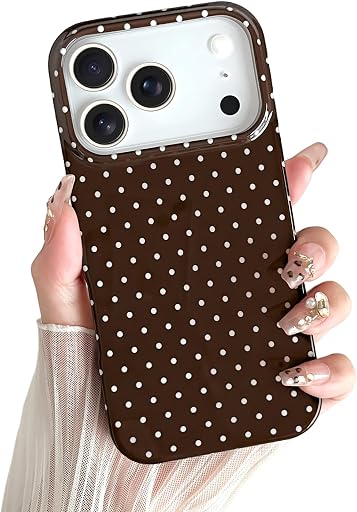 Yeddabox for iPhone 17 Pro Case Cute Polka Dot Phone Case Soft TPU Slim Shockproof Phone Cover for Women Girls,Brown