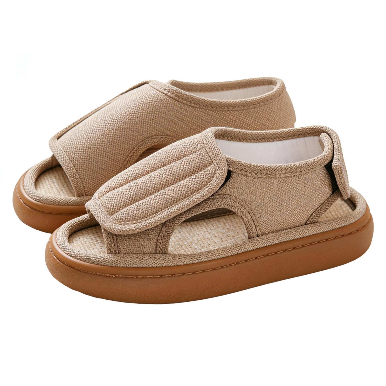 Sandali da donna regolabili per anziani, scarpe traspiranti in lino, suola antiscivolo, per diabetici, interni ed esterni