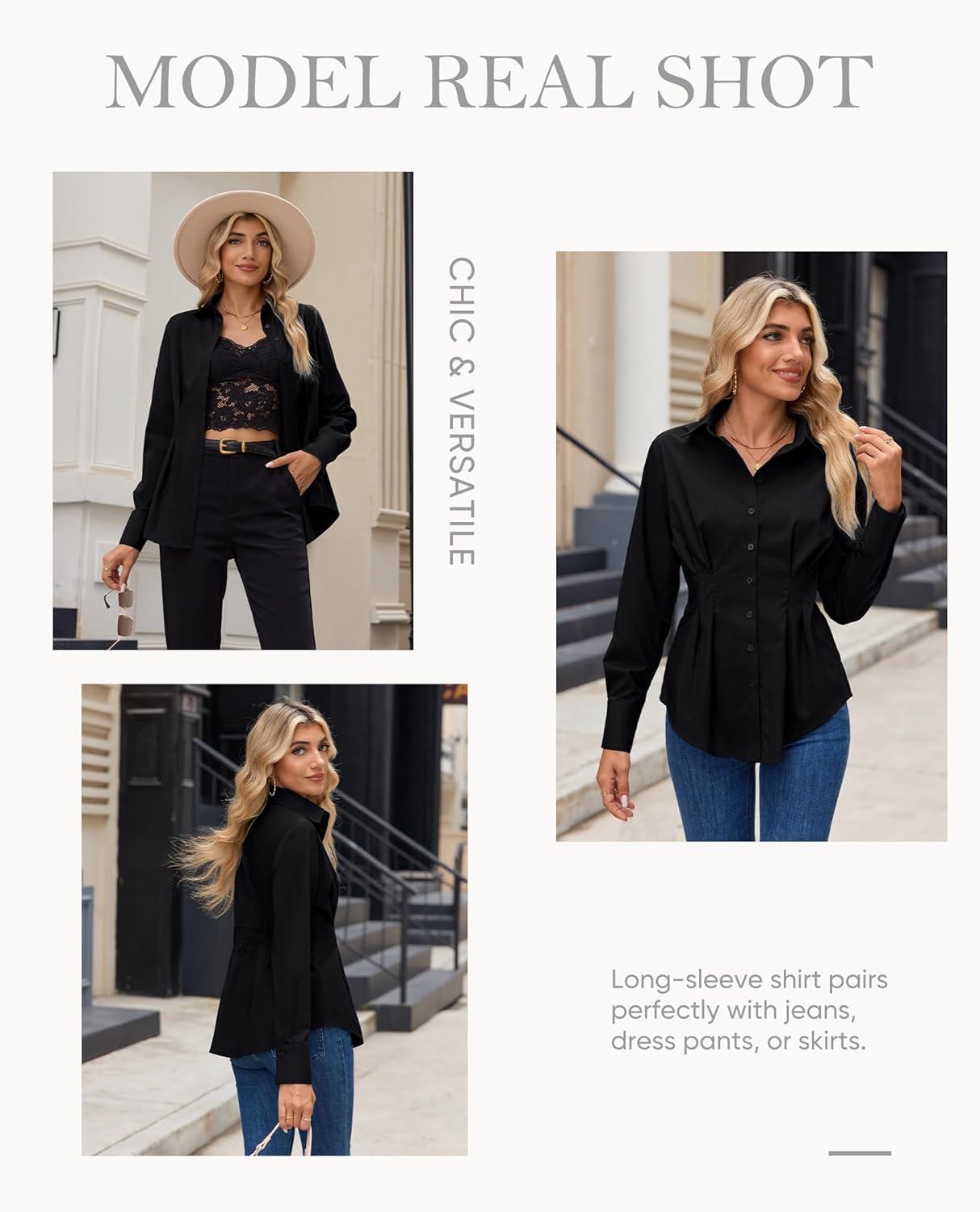 siliteelon Button Down Shirts for Women Cinched Waist Dress Shirt Cotton Long Sleeve Business Casual Work Office Blouse - Image 6