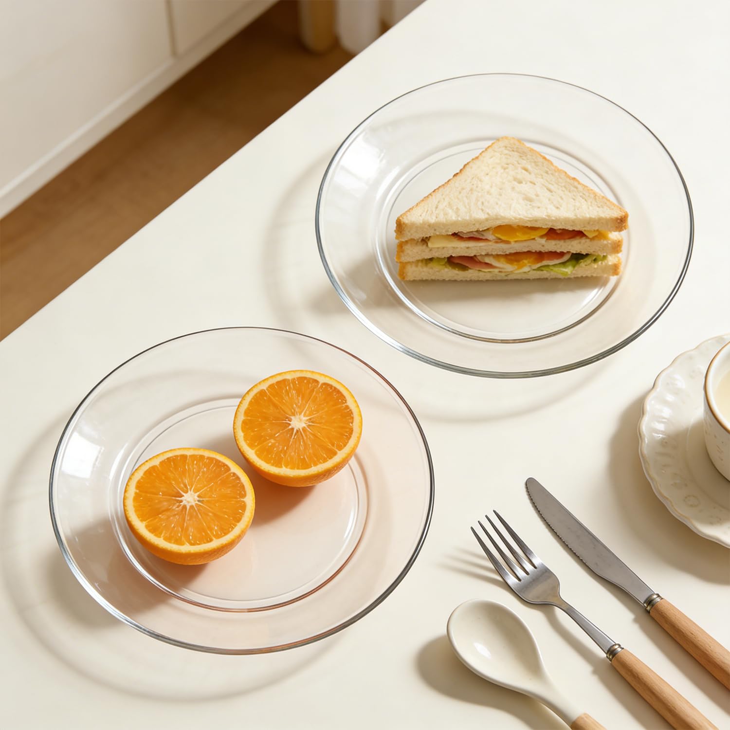 Lot de 8 assiettes à salade en verre transparent de 19 cm pour gâteaux, collations