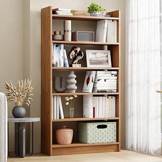 Lukzer Engineered Wood 6 Tier Bookcase Open Book Shelf Storage Cabinet (MR-007 / Brown Oak / 134 x 24 x 71cm) DIY(Do It Yourself)