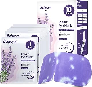 BeHoomi Self-Heating Steam Eye Masks, 10 Pack Lavender Scented Disposable Warm Compress for Sleep, Travel & Relaxation