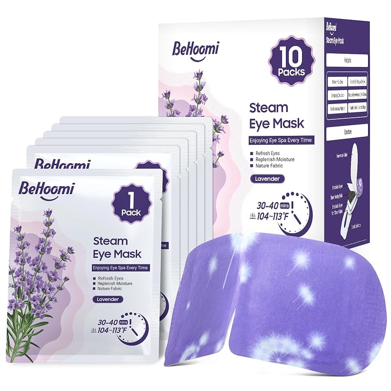 Máscara térmica para os olhos BeHoomi com fragrância de lavanda, pacote com 10