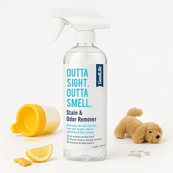 Good Life Solutions Natural Odor and Stain Remover Spray - Unscented Plant-Based Child and Pet Safe Cleaner Earth-Friendly Odor Eliminator Eco Cleaning Products for Home, Carpet, Upholstery 16 oz