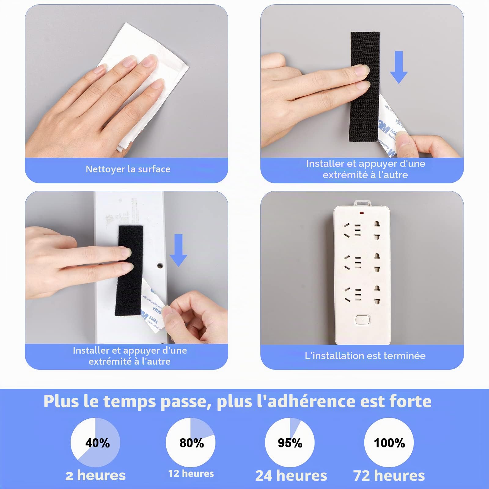 Elover Ruban Adhésif Tissu 10 cm x 5 cm 12 Paires Résistant Réutilisable