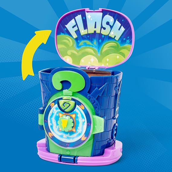 SUPERTHINGS KAZOOM POWER – Hidden Base Enigma. Enigma's secret base from the animated series Kazoom Power. Contains 1 Hidden Base, 1 Exclusive Enigma, and 1 Exclusive Kazoom.
